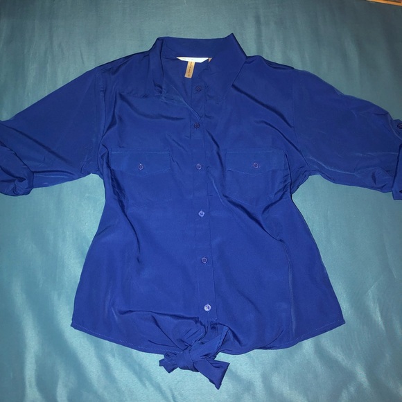 Tops - Royal Blue Blouse Button Up/ Roll up Sleeves